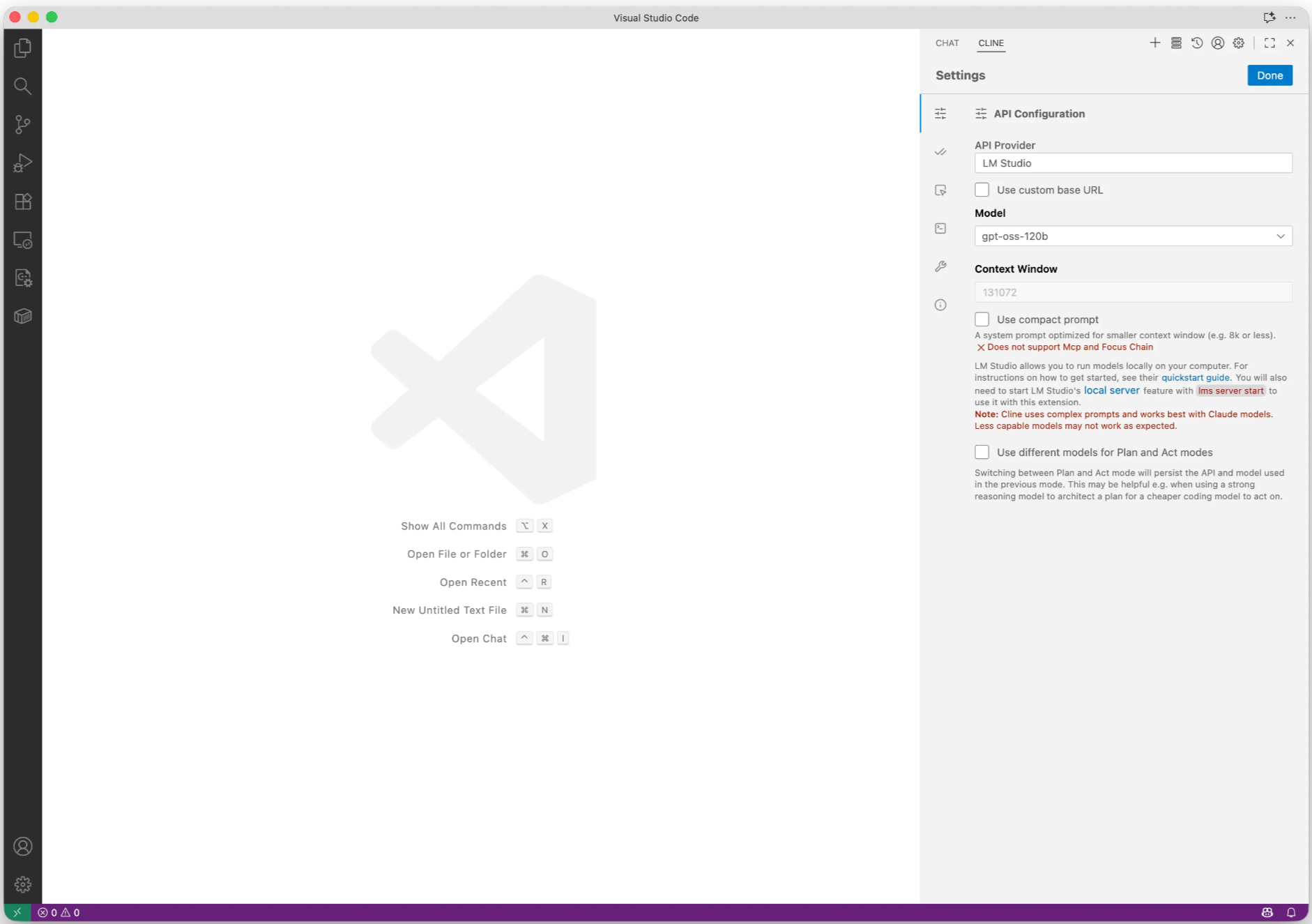 设置VSCode+CLINE使用gpt-oss-120b